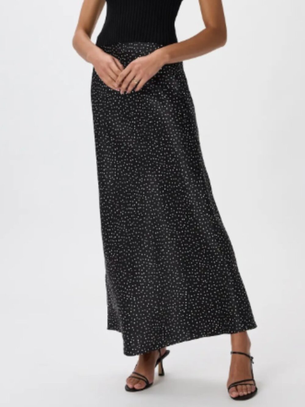 Quince 100% Washable Silk Maxi Skirt Black/White Dot - Medium